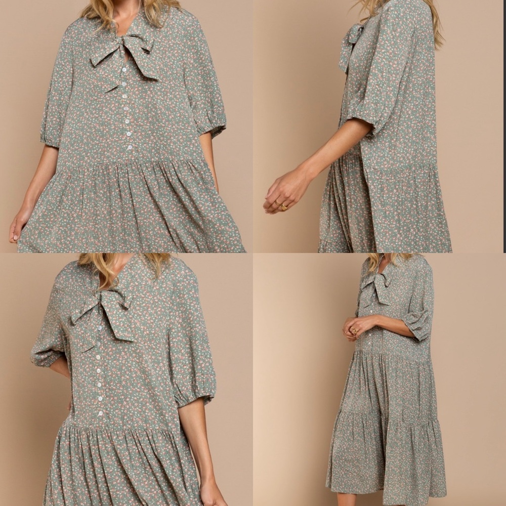 POL’s Ditsy Flower MIDI Dress in Olive Flower - Picture 4 of 5